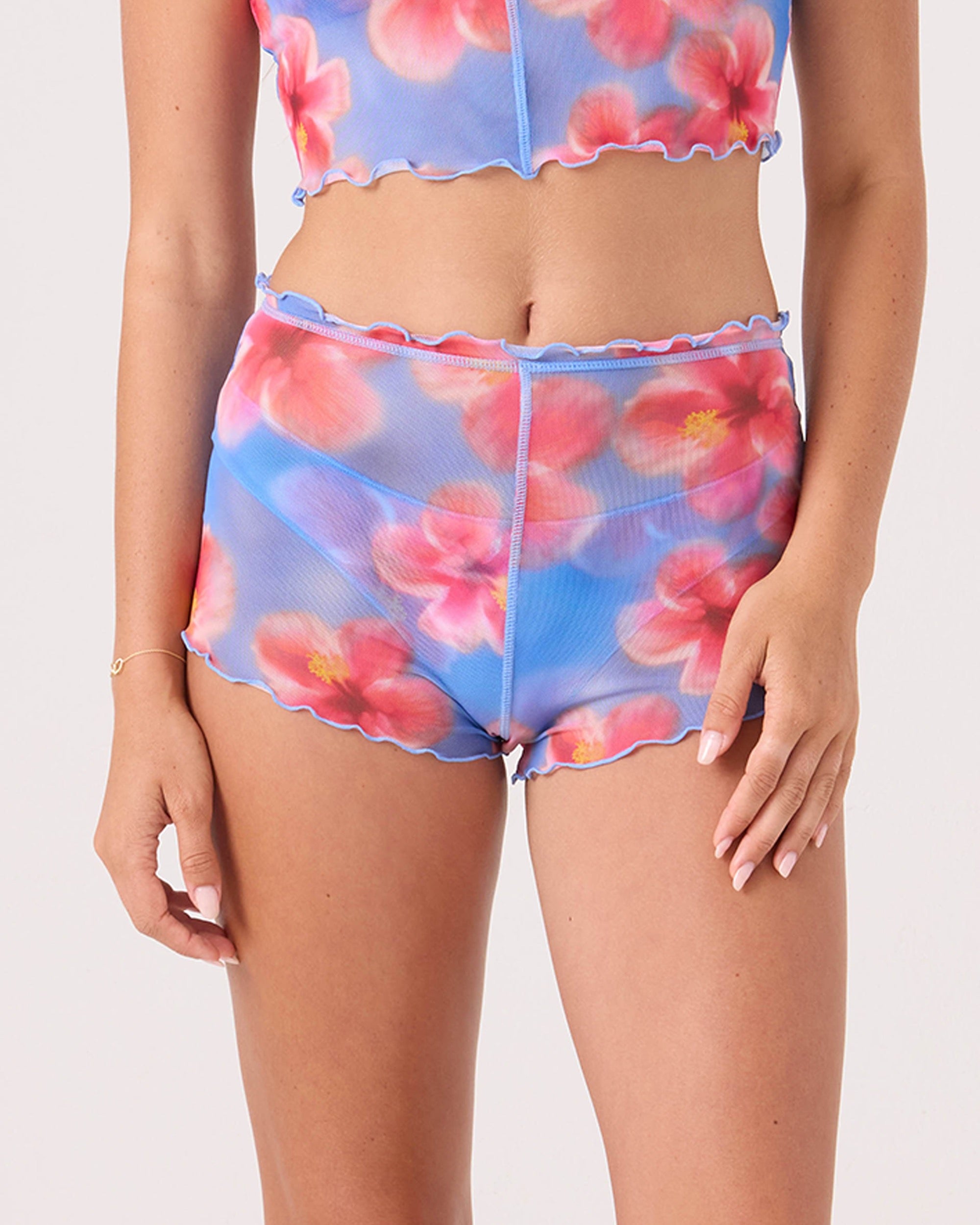 Image of Hibiscus Daze Mesh Shortie Cheeky Bikini Bottom