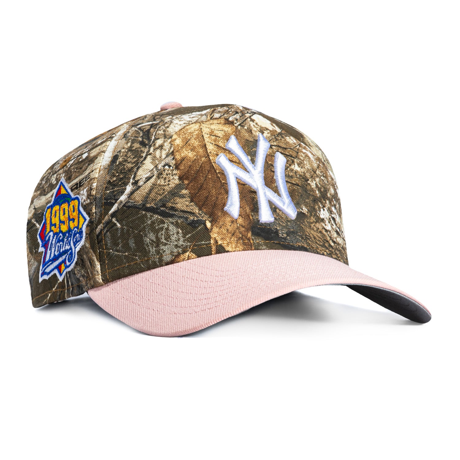 Image of New Era 9Forty A-Frame New York Yankees 1999 World Series Patch Snapback Hat - Realtree, Pink