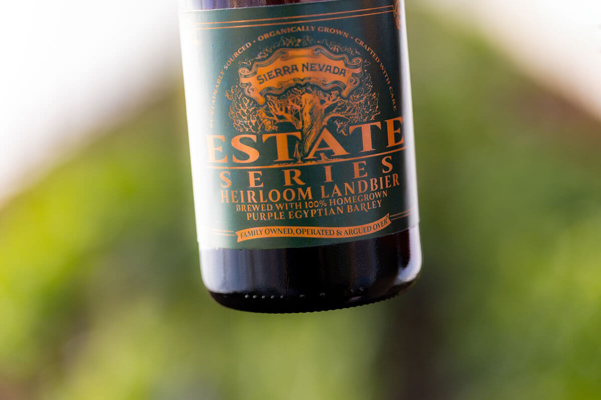 Zoomed in on a bottle of Estate Heirloom Landbier