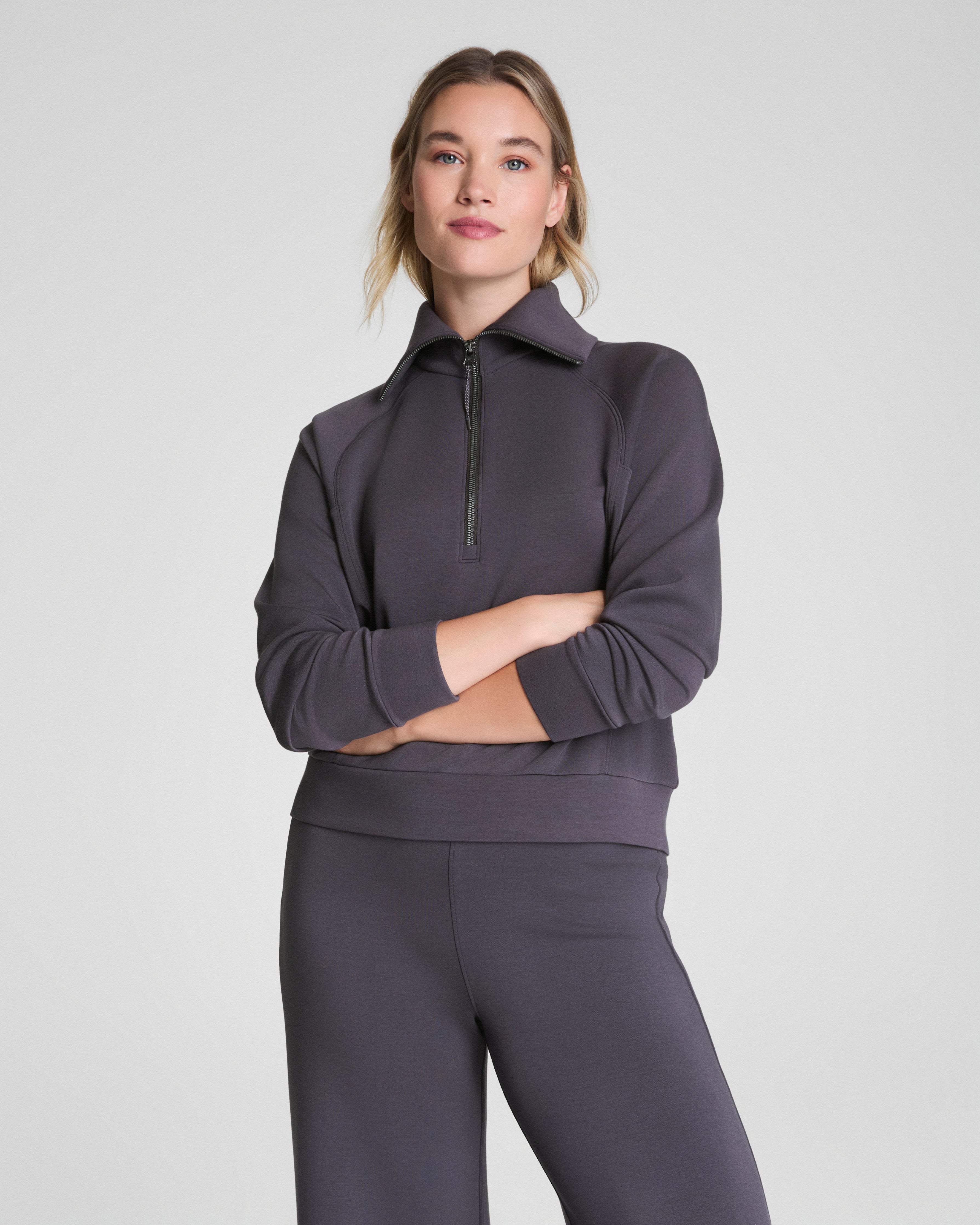 Image of Spanx Women's SPANX AirEssentials Half Zip Top in Storm