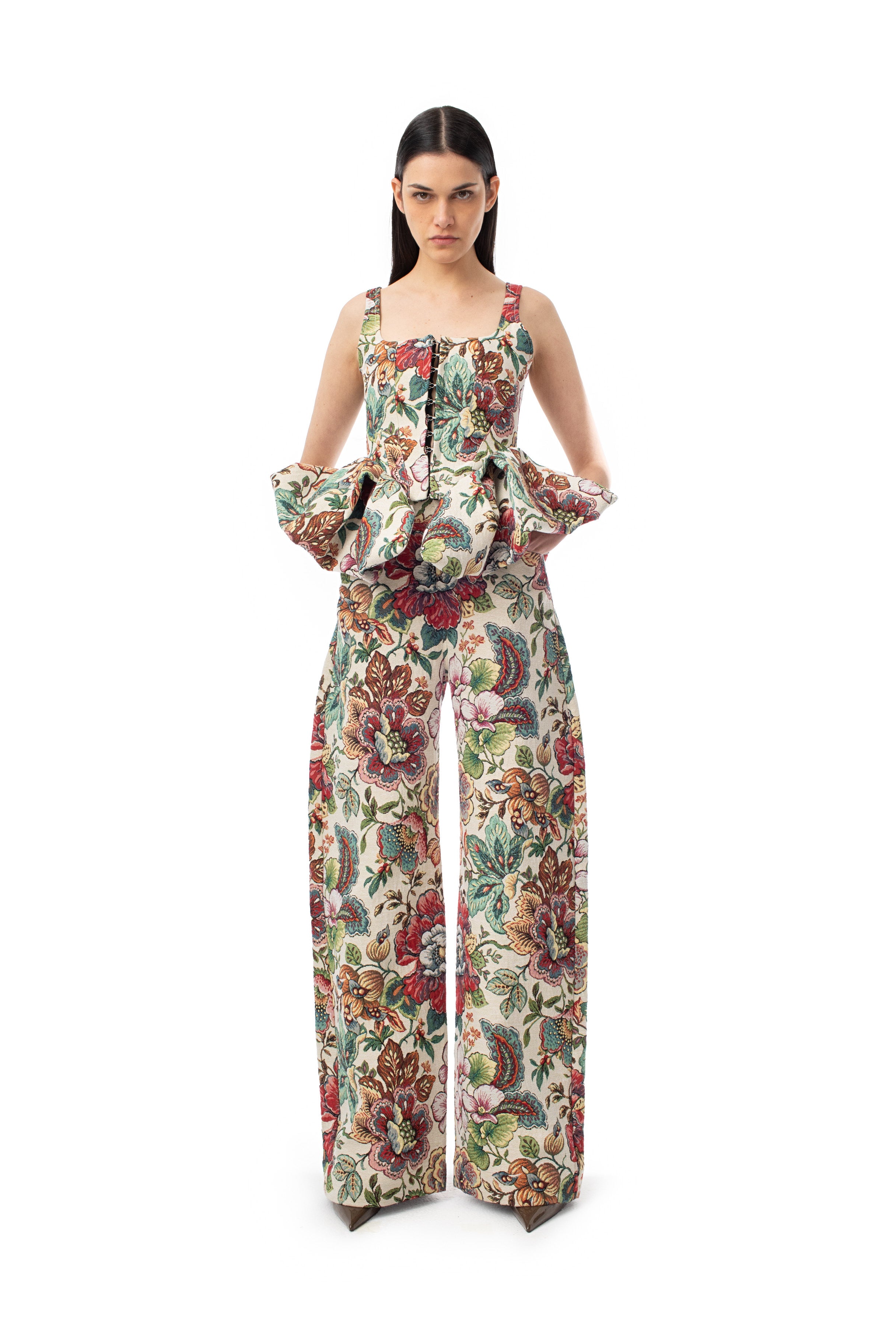 BROCADE CORSET WITH FRONT HOOK & EYE CLOSURE
