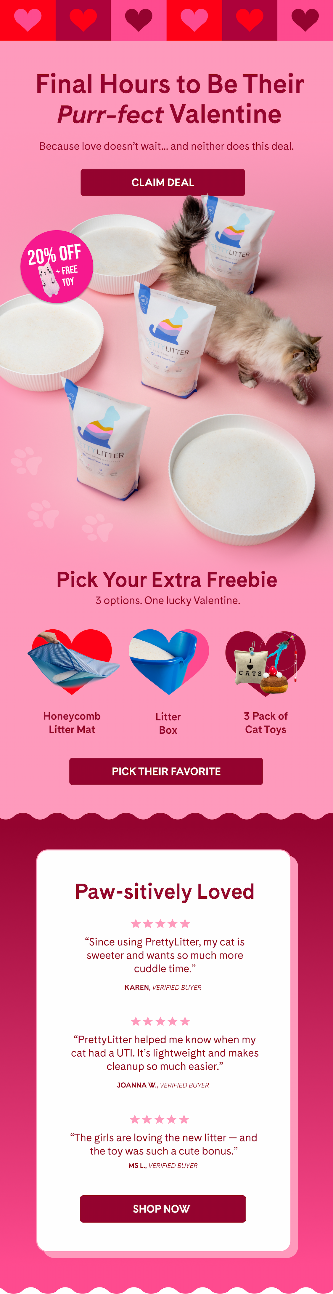 Valentine's Day Deal: 20% off your first order + FREE kitten toy + FREE choose-your-own bonus gift | SHOP NOW