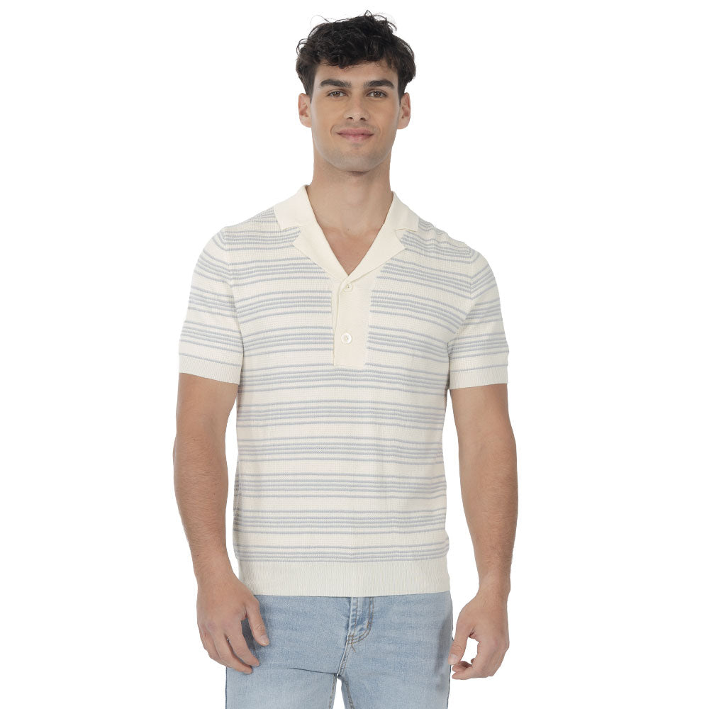 Playera Polo Tejida Rayas Cuello V