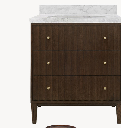 Worlds Away Odin Modern Classic White Marble Fluted Dark Brown Oak Bath Vanity Sink - 31