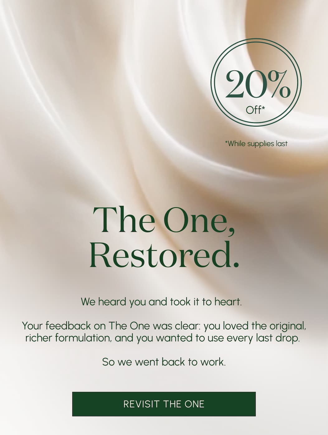 an image of a white background with a green and white text stating the one restored