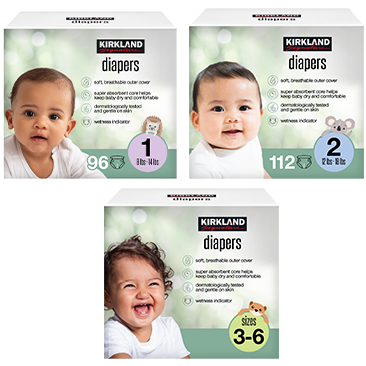 Kirkland Signature Diapers, Sizes 1 - 6