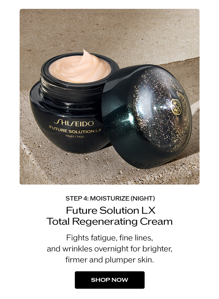 Future Solution LX Total Regenerating Cream  Fights fatigue, fine lines, and wrinkles overnight for brighter, firmer and plumper skin.