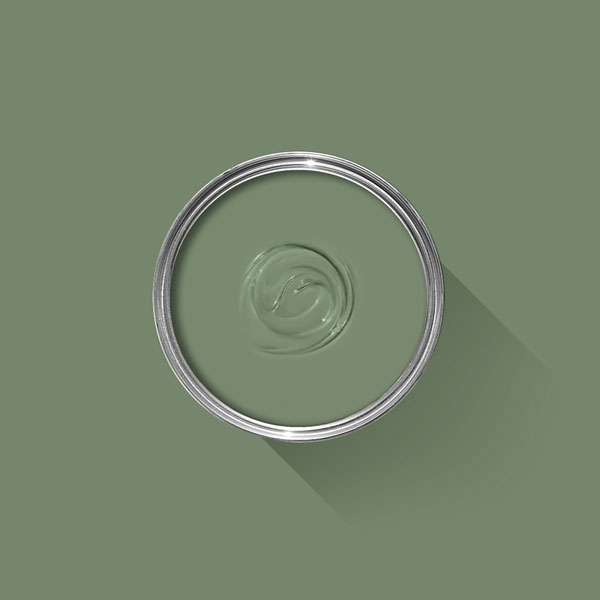 A photo looking down on a Farrow & Ball tin filled with Calke Green