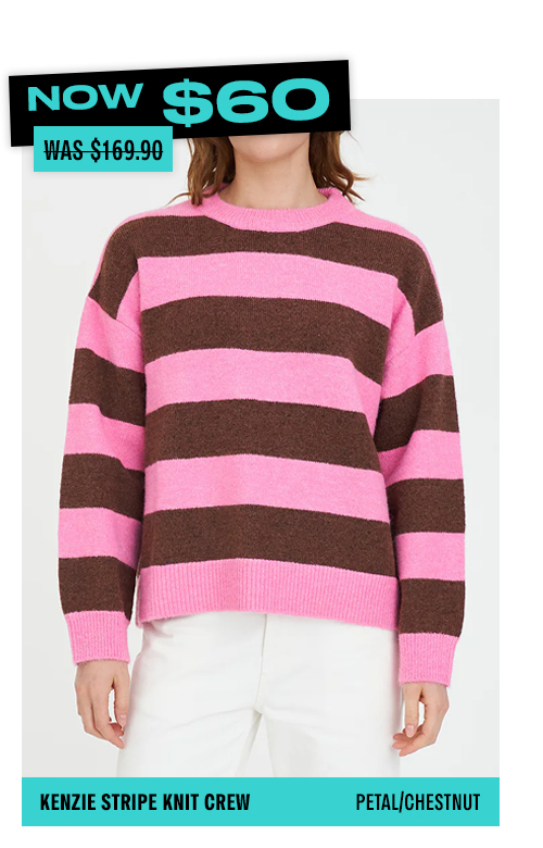KENZIE STRIPE KNIT CREW PETAL/CHESTNUT