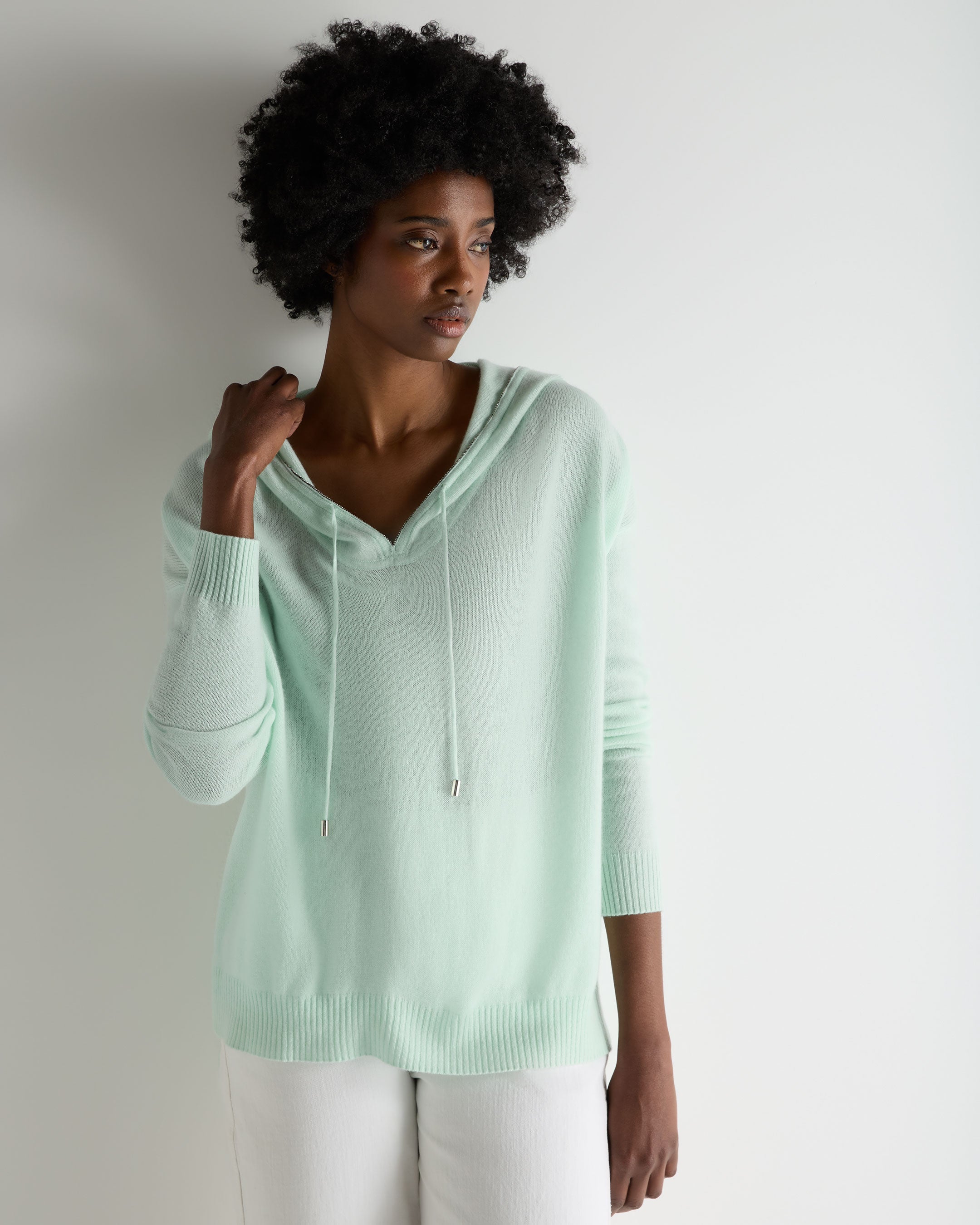 Image of Women's Maya Metal Trim Cashmere Hoodie Mint Green