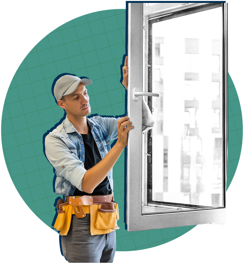 Worker replacing a window