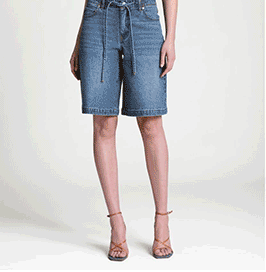 Drawstring Mid-Rise Denim Bermuda Shorts