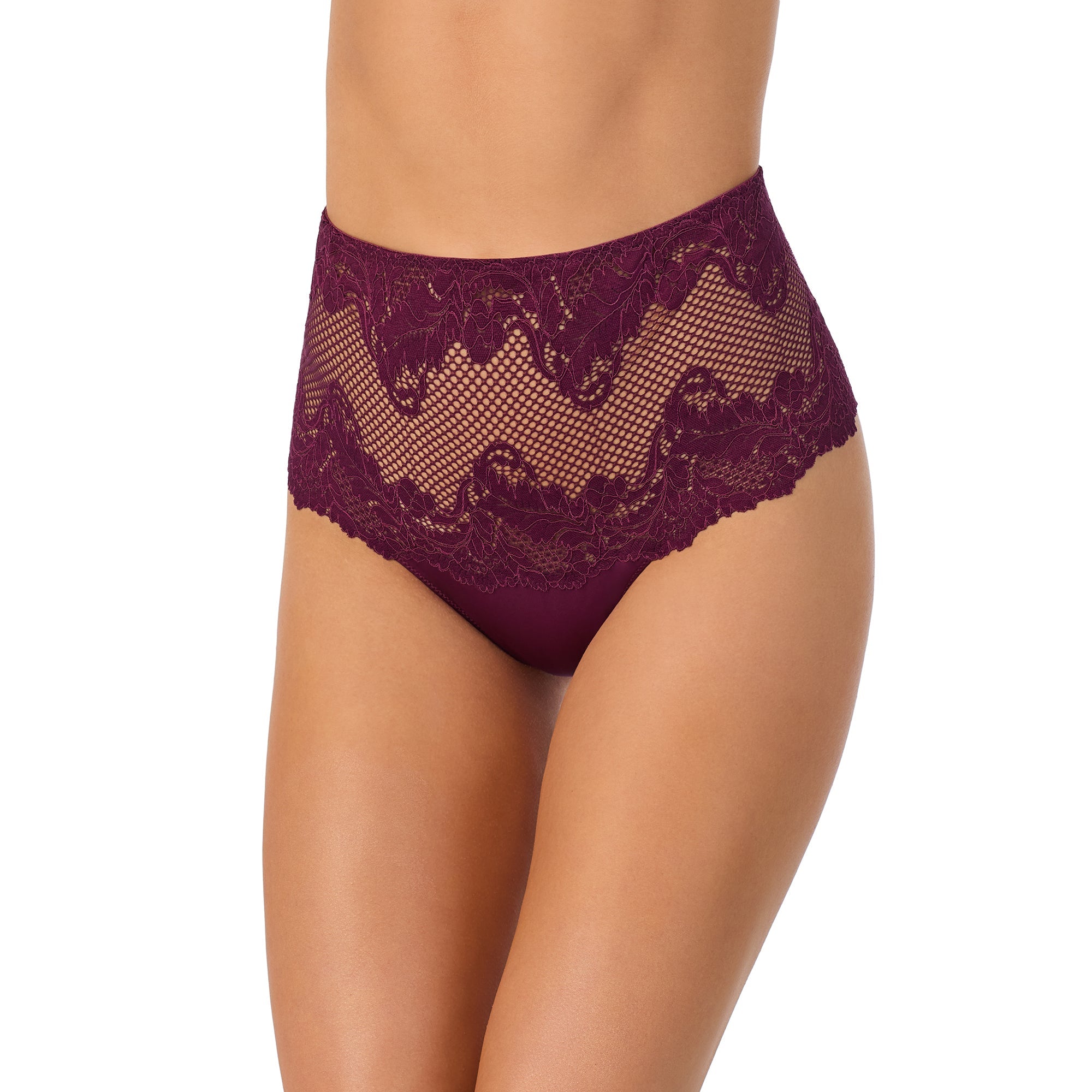 Image of Lace Allure High Waist Thong - Blackberry