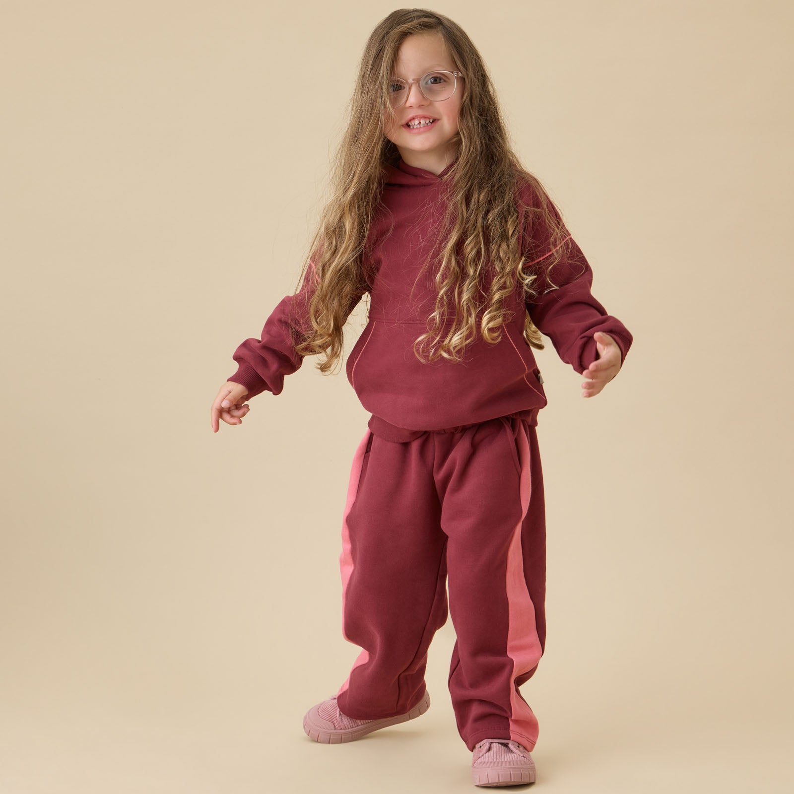 Image of KIDLY by MORI Oversized Hoodie & Joggers Outfit - Berry