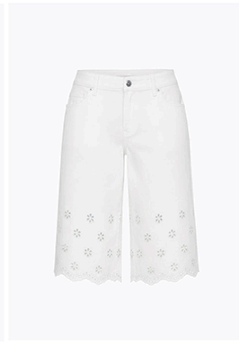 Eyelet Embroidered Stretch Denim Bermuda Shorts