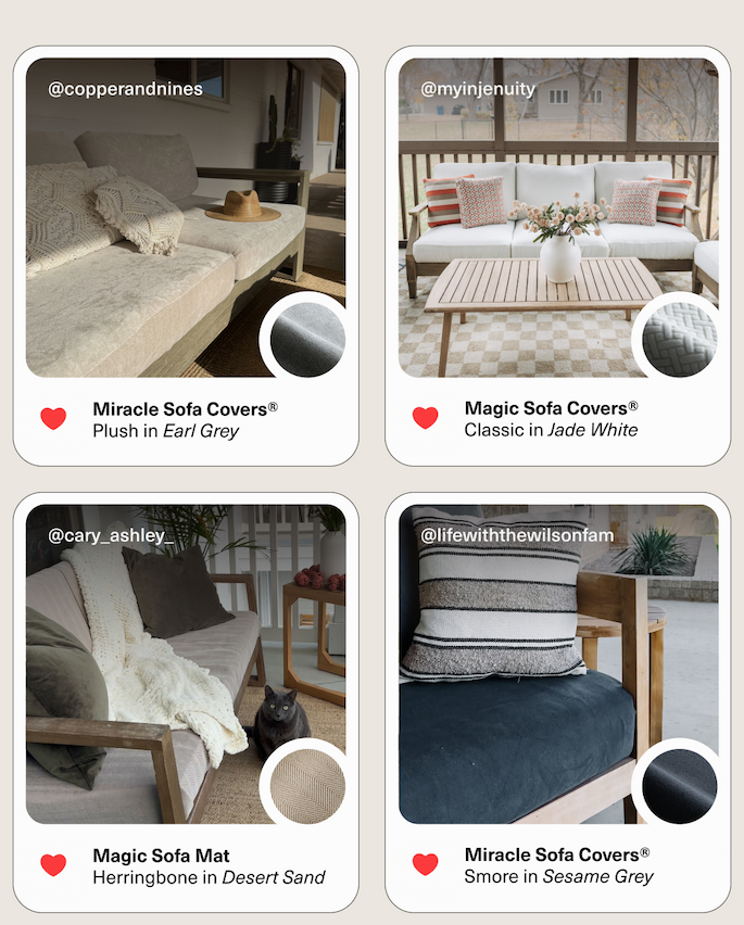 Grid of community using Nolan Sofa Covers on their outdoor furniture.