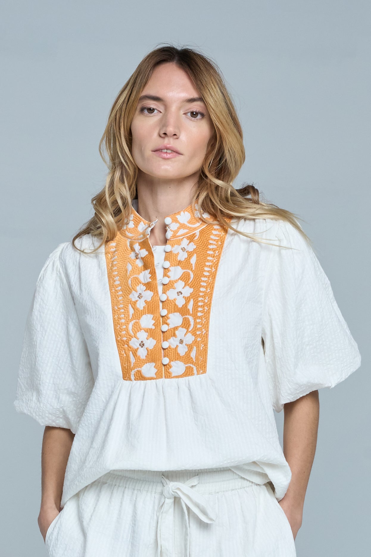 Image of Aphyna Floral Embroidered Puff Sleeve Top