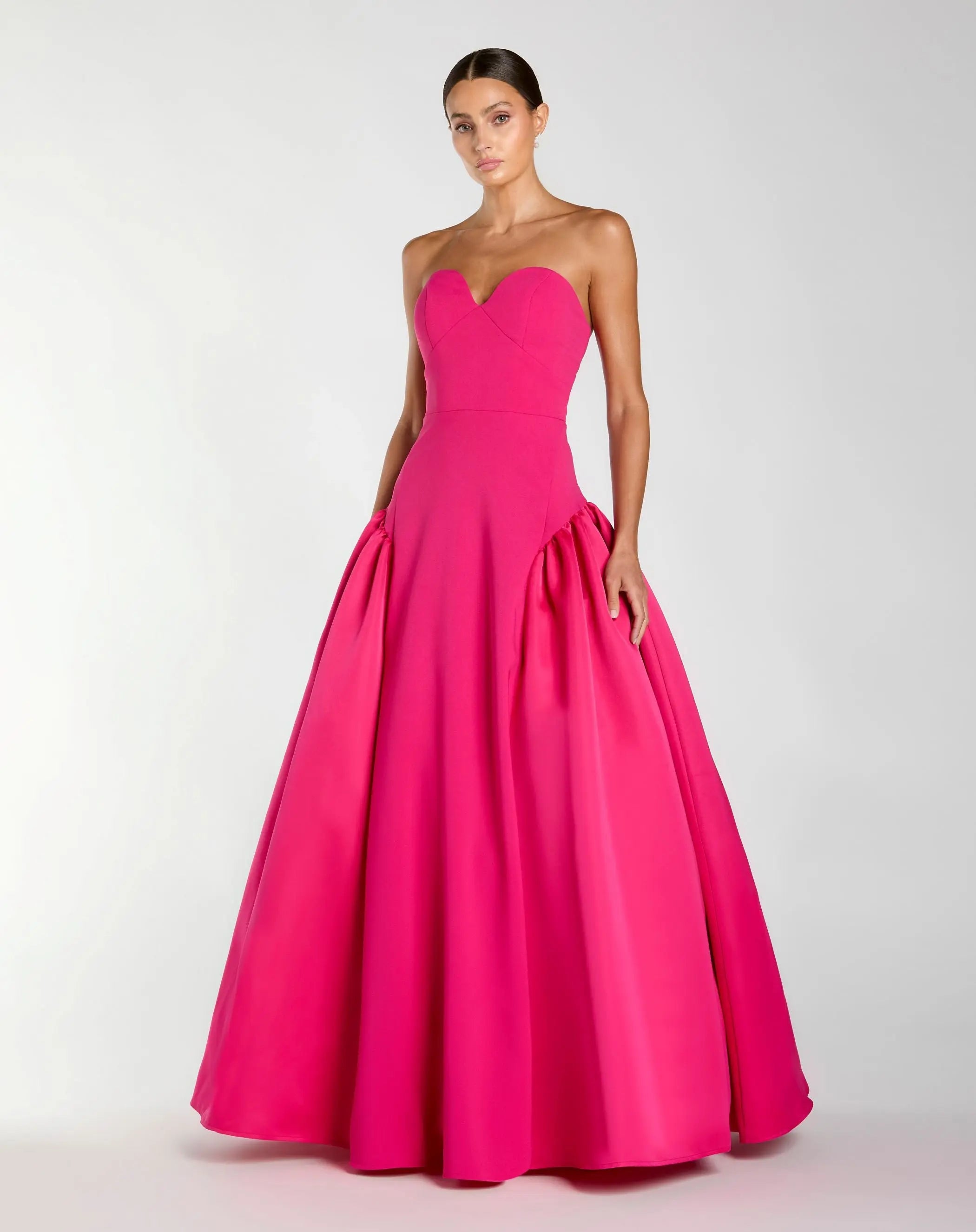 Image of Pink Strapless Crepe Ball Gown with Satin Skirt