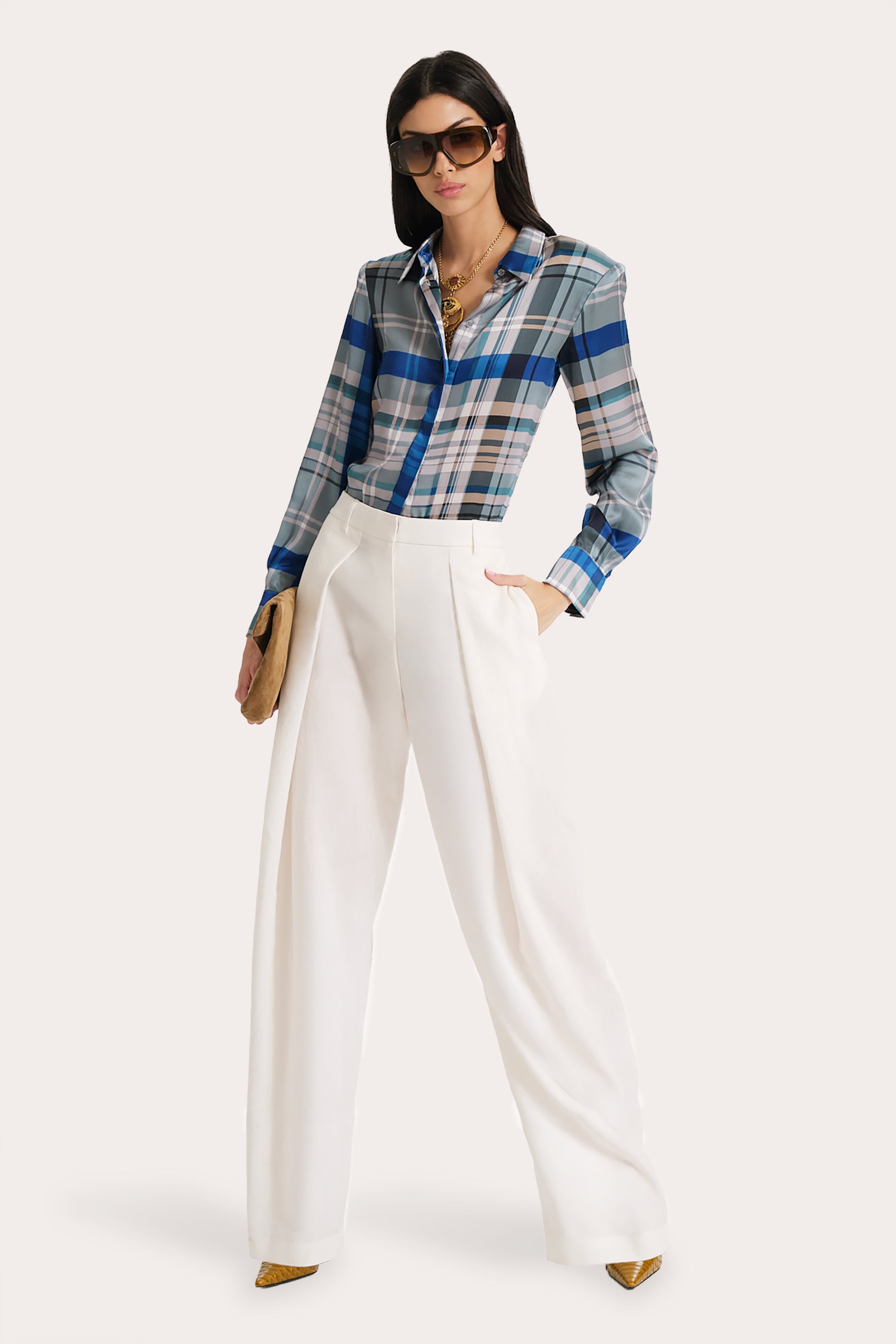 Image of Emma Tailored Silk Charmeuse Blouse