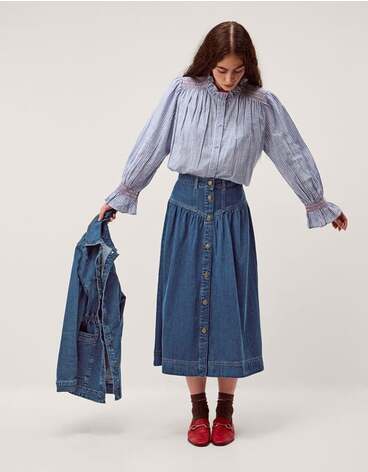 Tamsin Button Denim Midi Skirt Blue