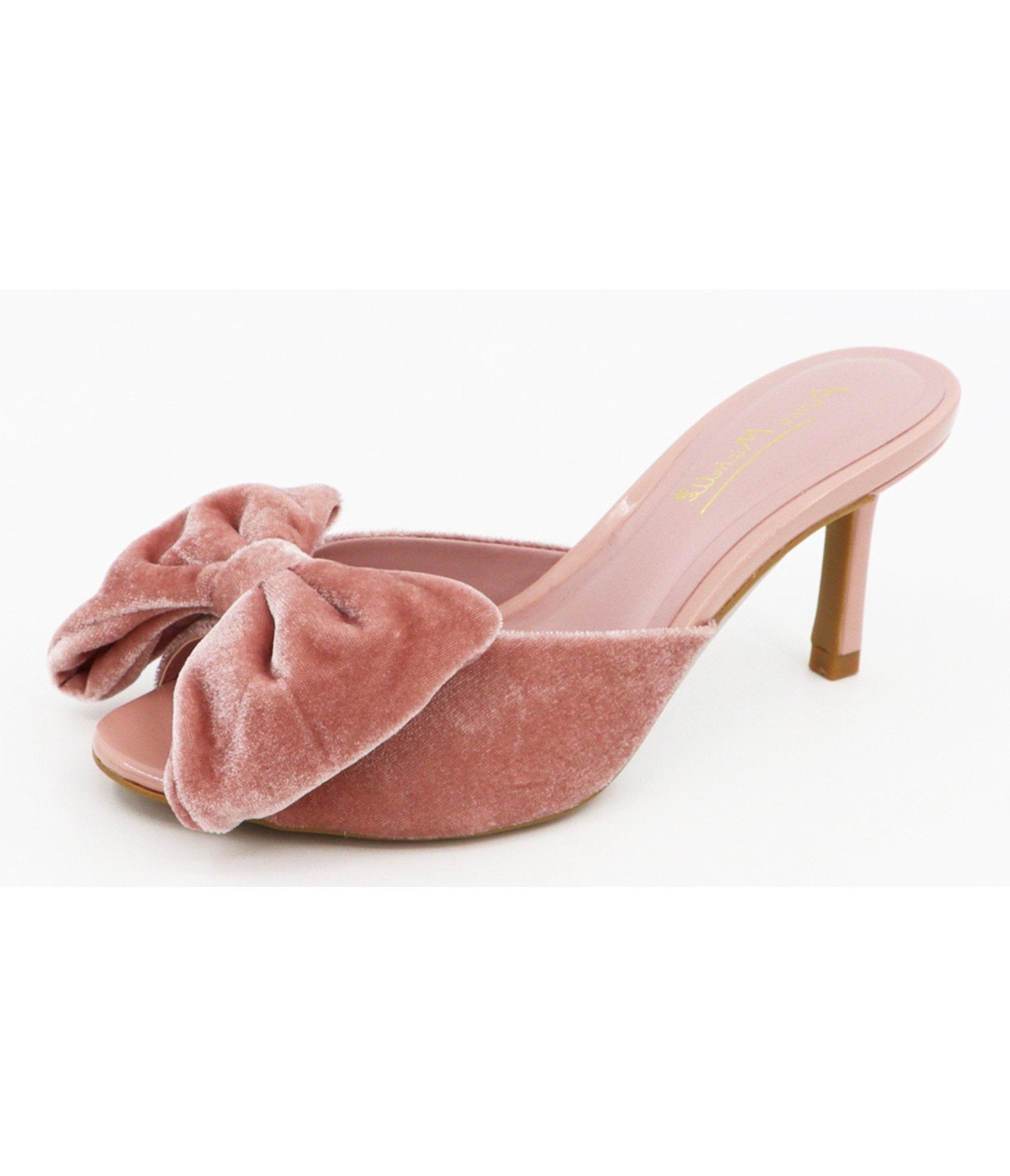 Image of Pink Velvet Bow Peep Toe Mule Heels