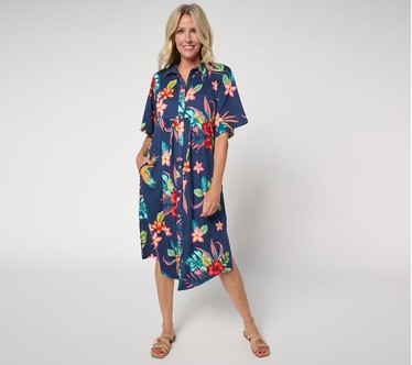 Cuddl Duds Regular Flexwear Button-Front Getaway Caftan