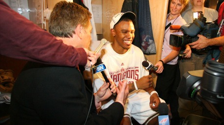 Daniel Gibson doing media in the locker room