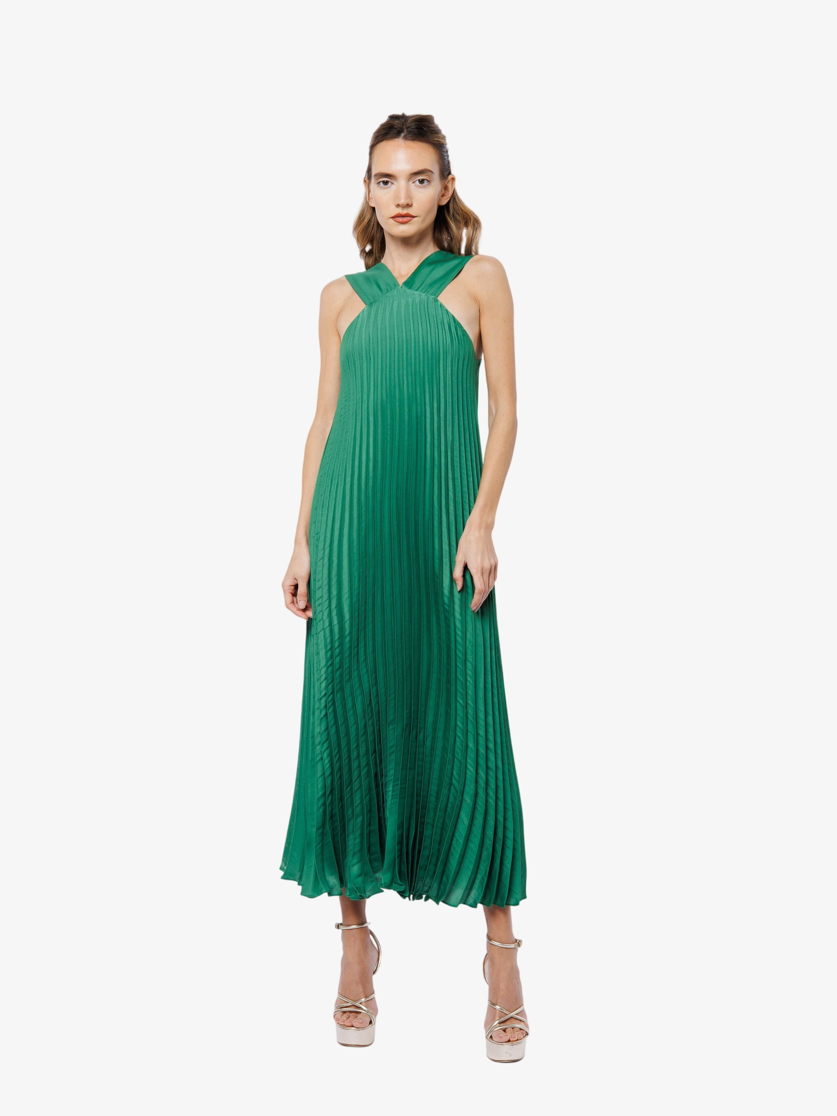 Image of Mellisa Pleated Satin Halter Dress