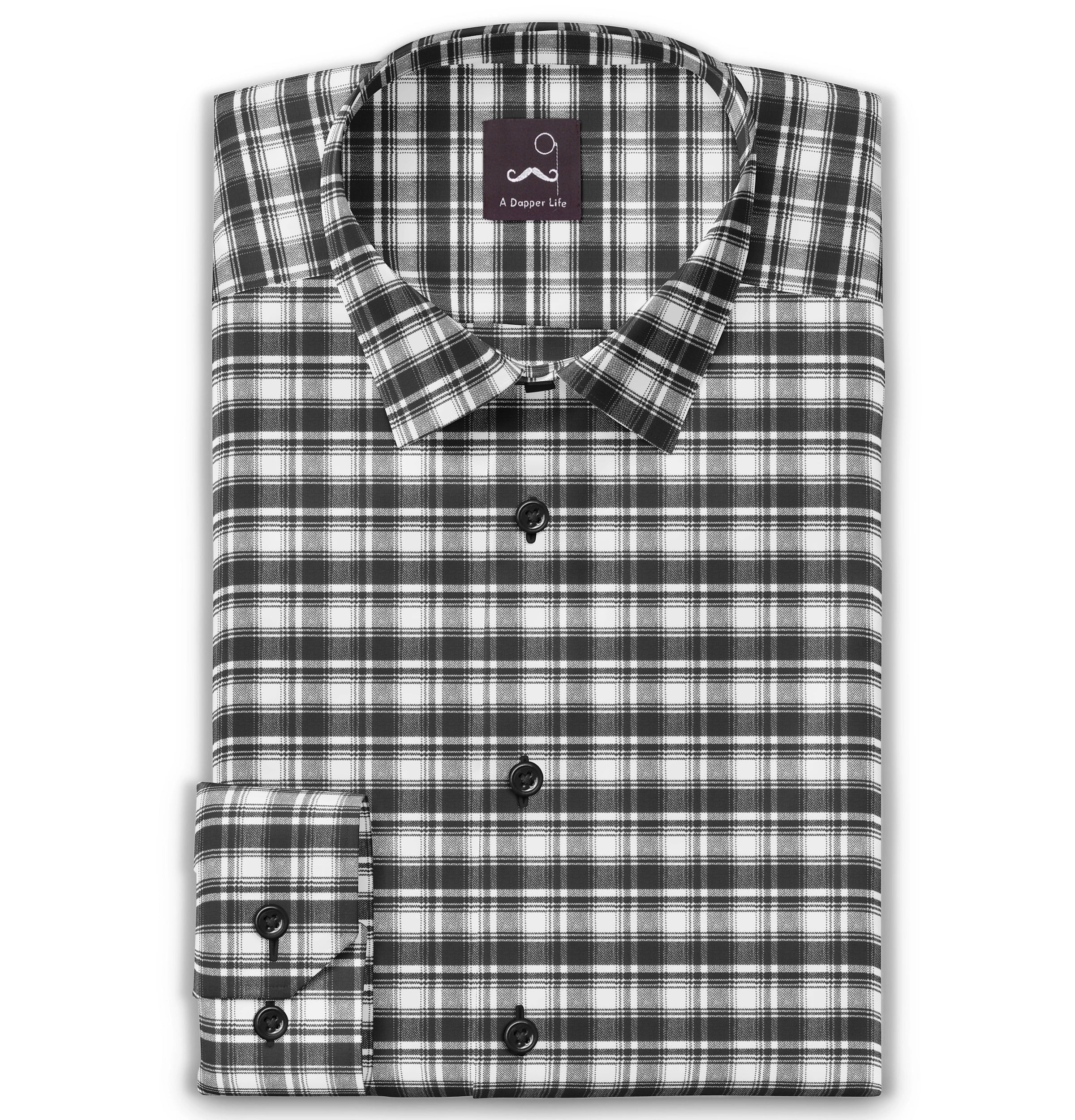 Image of Pure Cotton - Long Sleeve - Black & White Checks Style 6