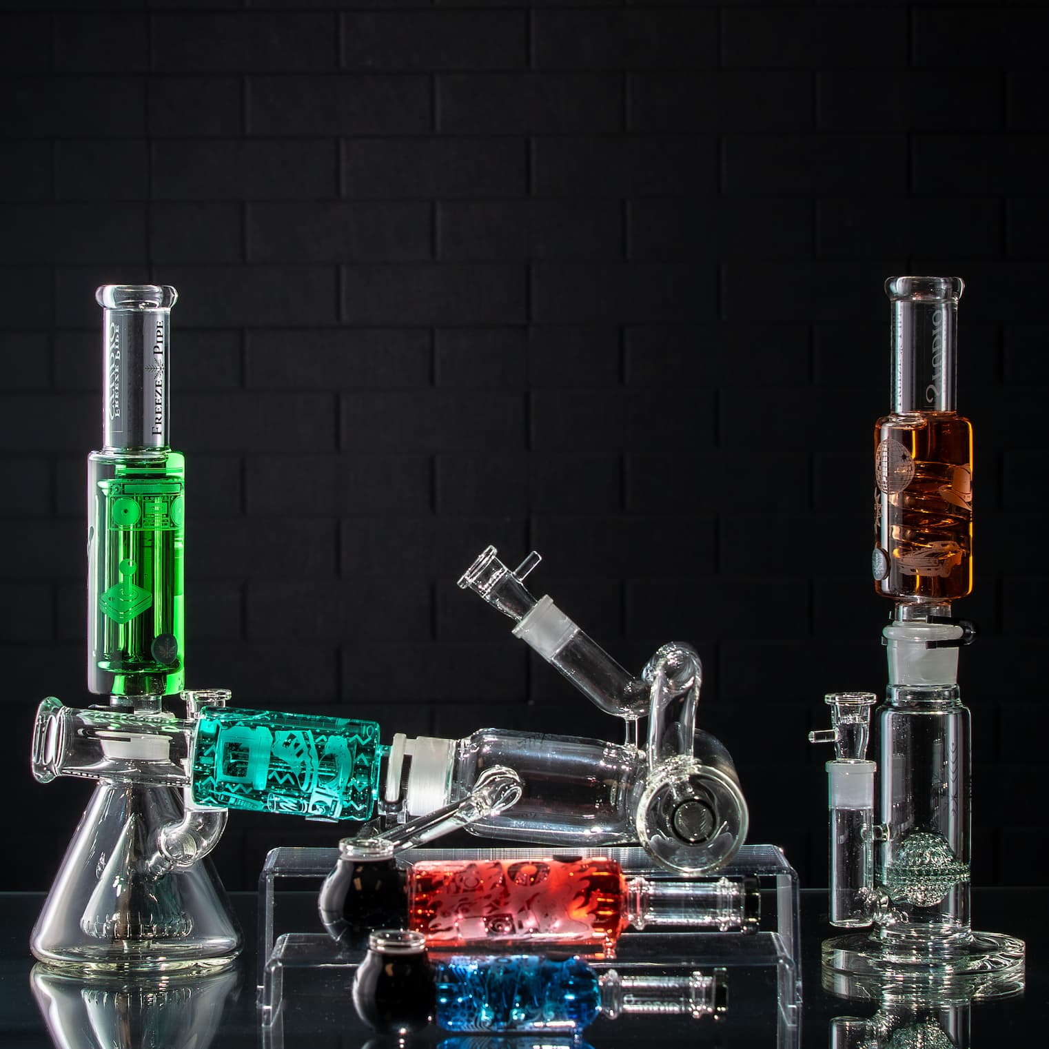 Drop 3 collection glass pieces with custom glycerin chambers