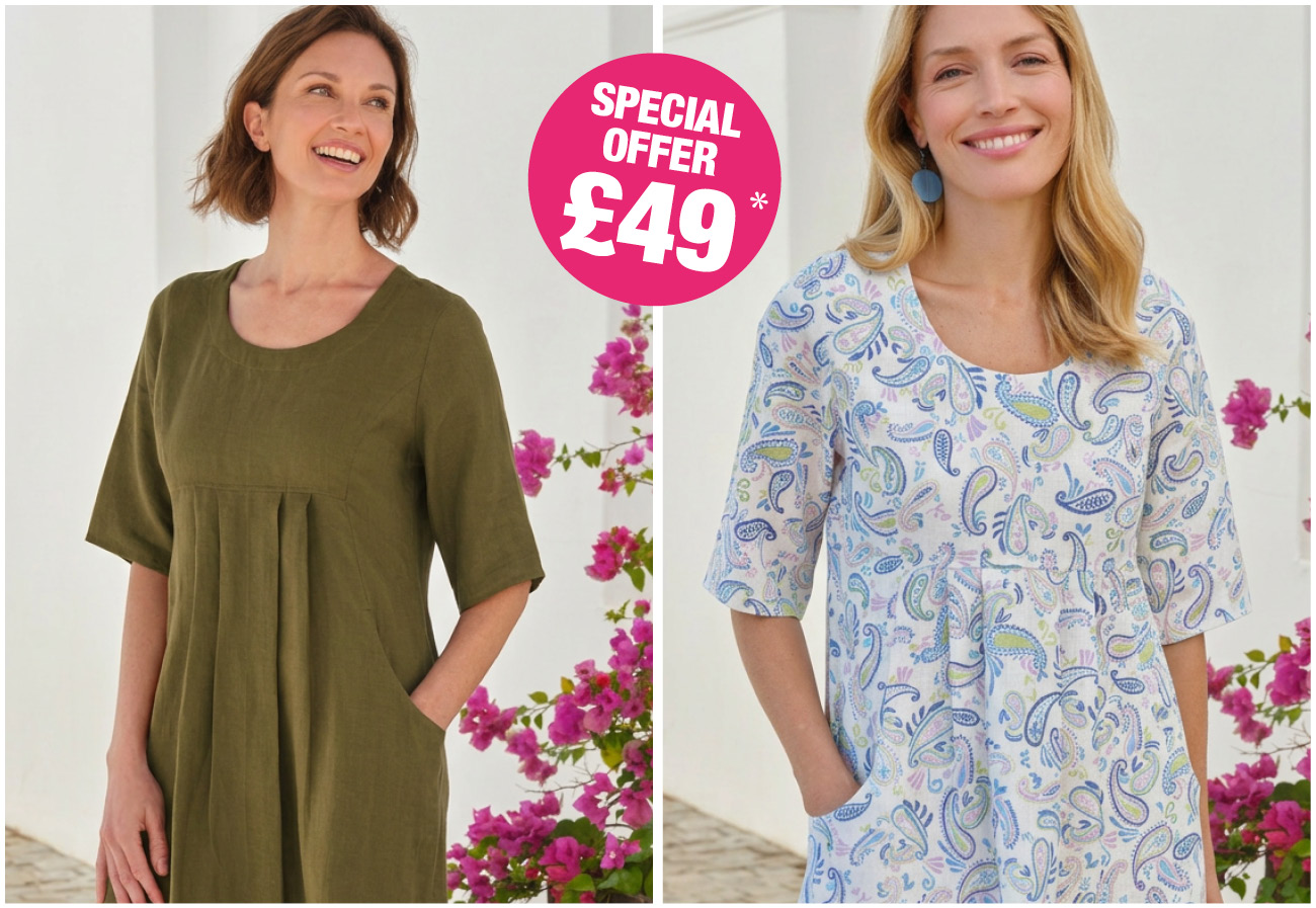 Womens Linen Pocket Tunic Dress