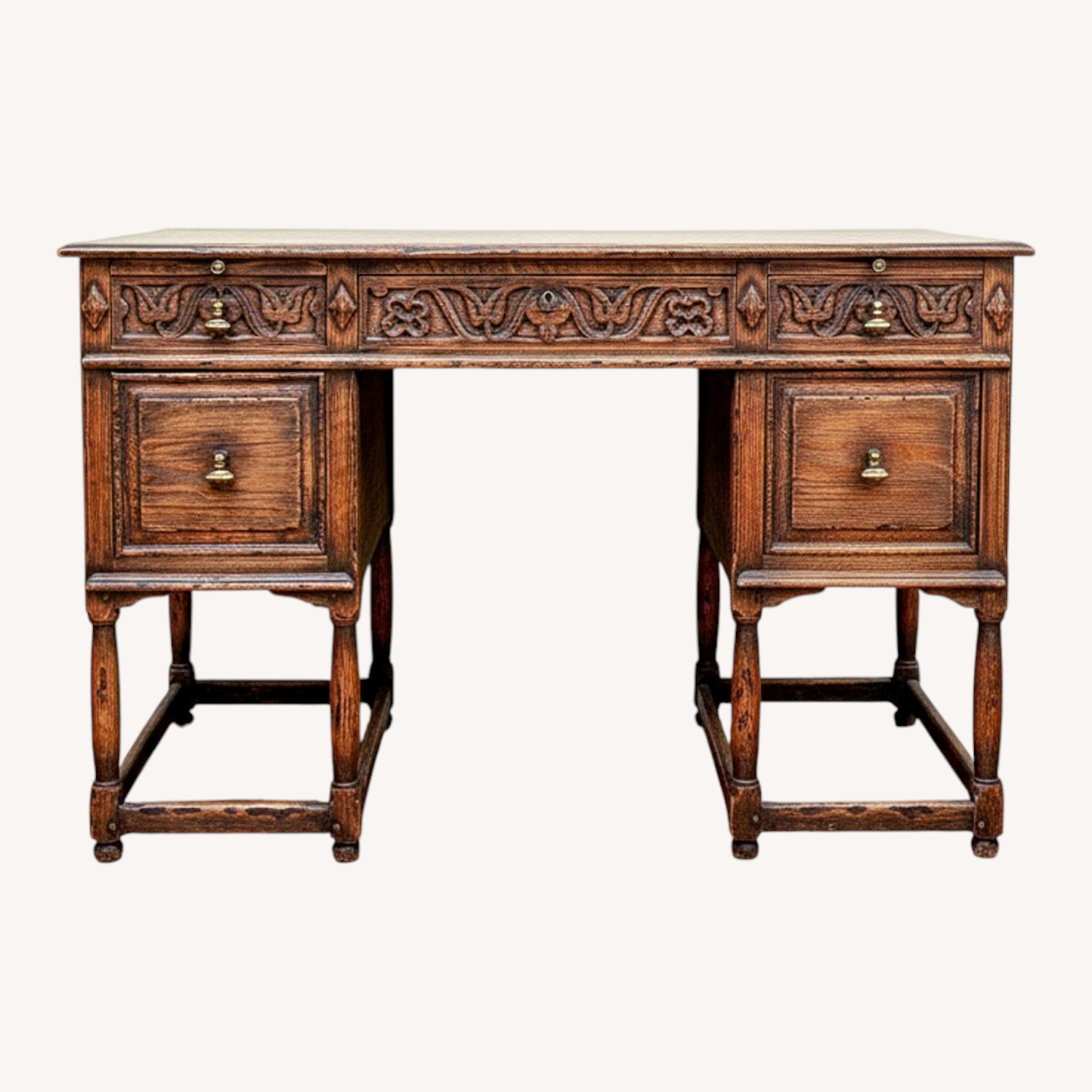 Image of Feudal Oak Spanish Revival Carved Oak Desk Set