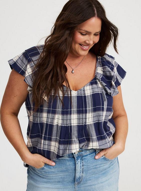 Cotton Flutter-Sleeve Blouse