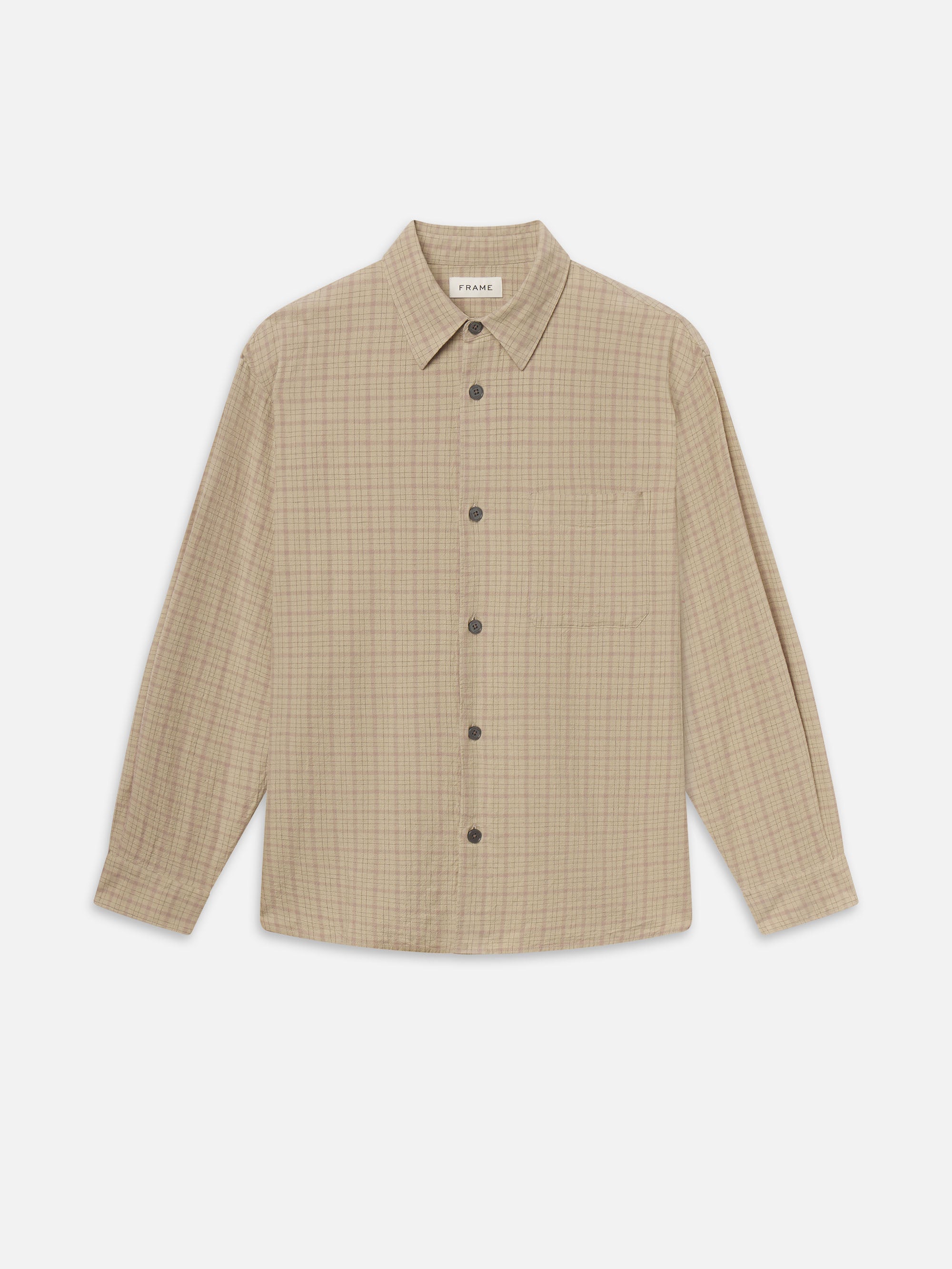 LINEN BLEND PLAID SHIRT IN BEIGE PLAID