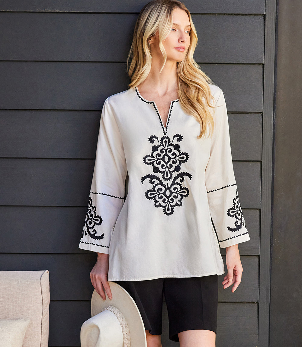 Image of 3/4 Sleeve Embroidered Tunic