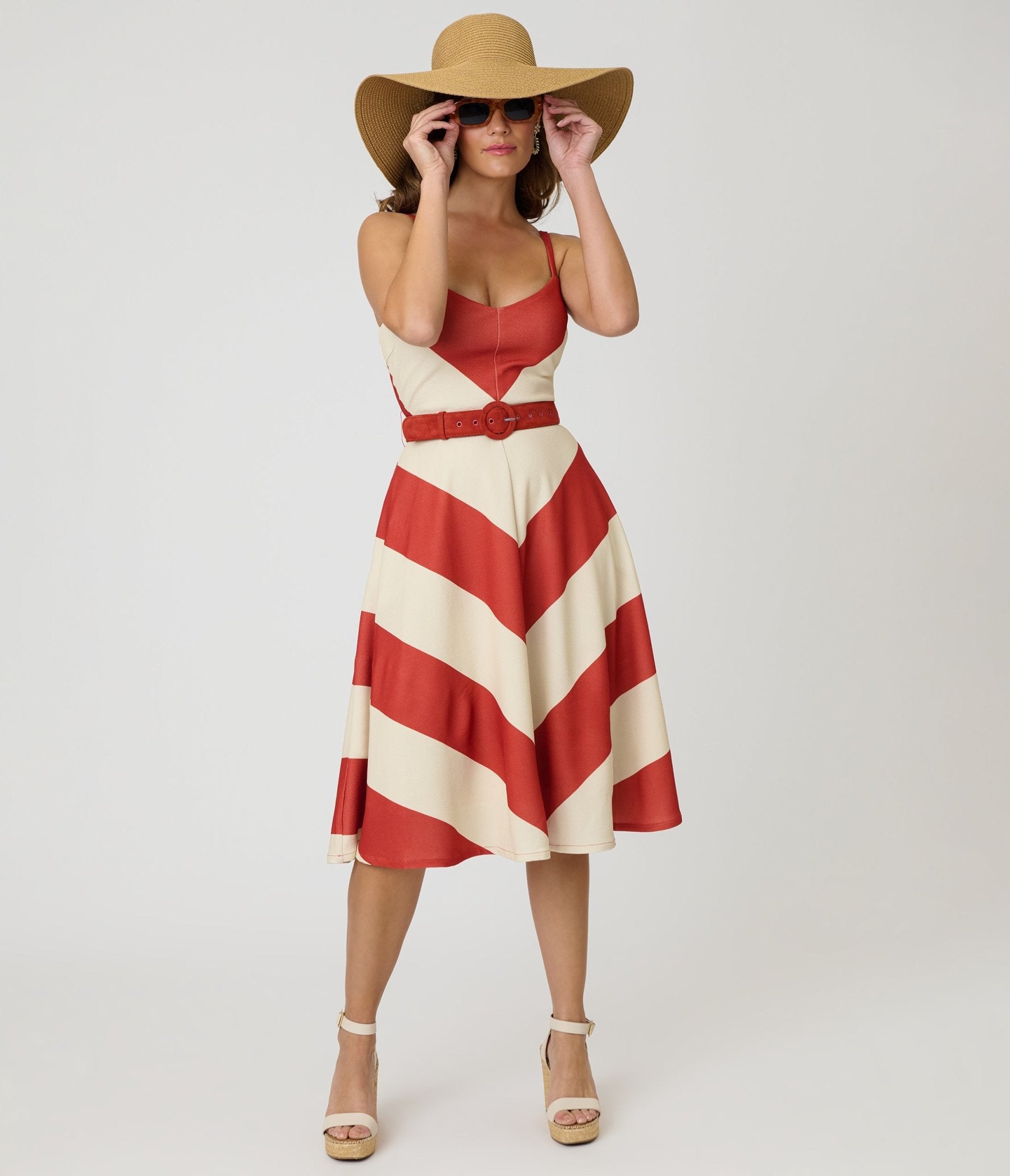 Image of Smak Parlour Rust & Ivory Spaghetti Strap Chevron Midi Dress