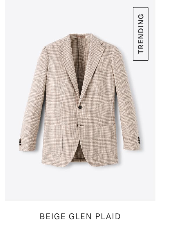 Beige Glen Plaid Cotton and Linen Basketweave Jacket