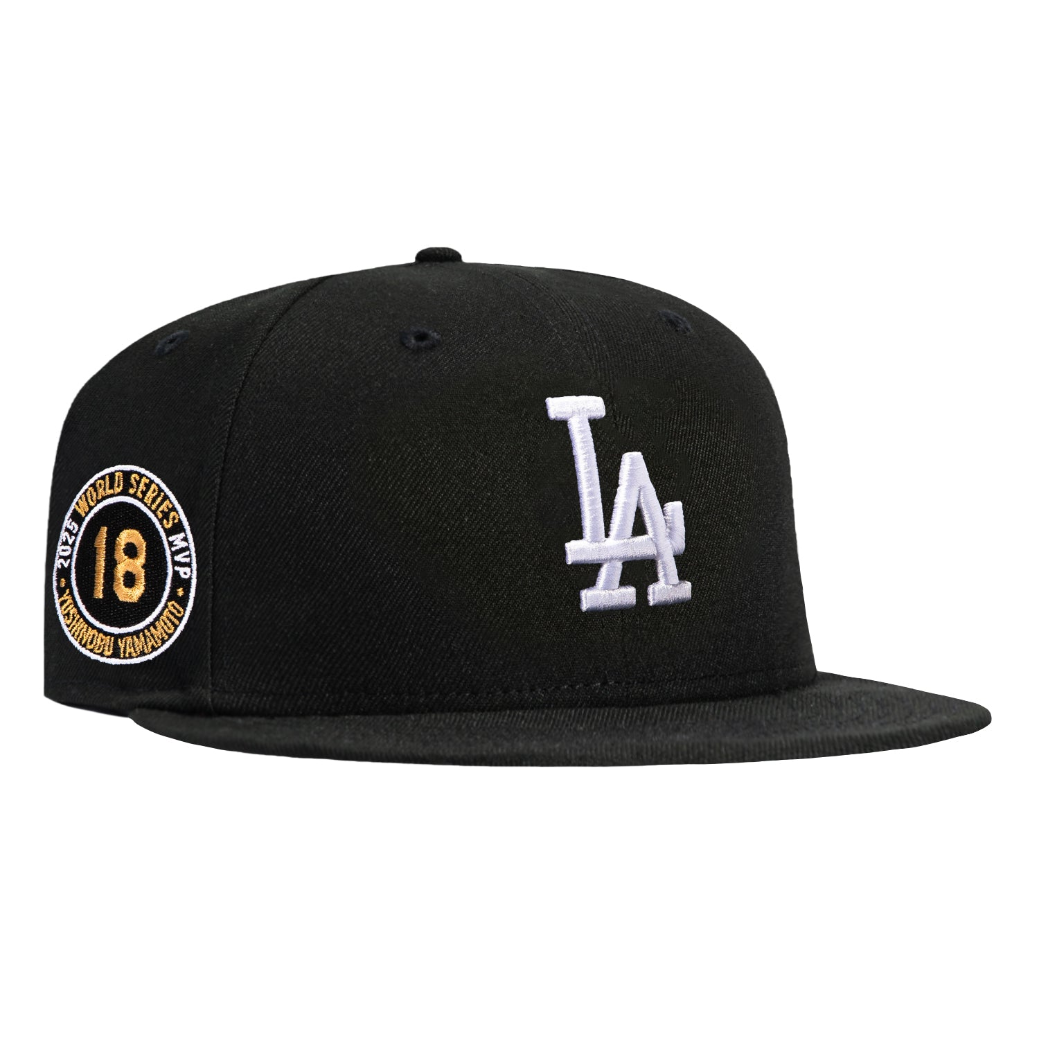 Image of New Era 59Fifty Los Angeles Dodgers 2025 World Series MVP Yoshinobu Yamamoto 18 Patch Hat - Black