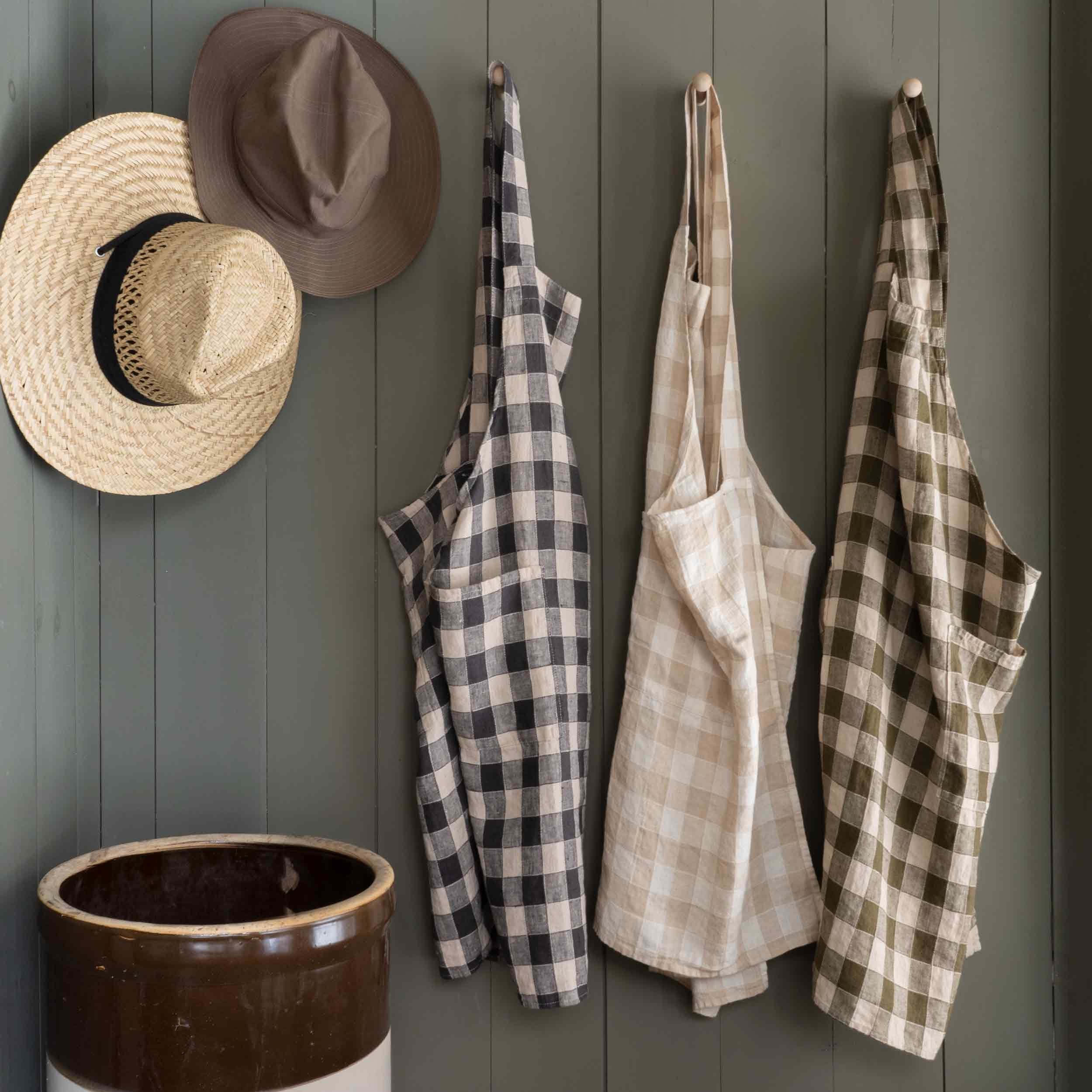 Image of French Linen Apron in Olive Green/ Cream Gingham