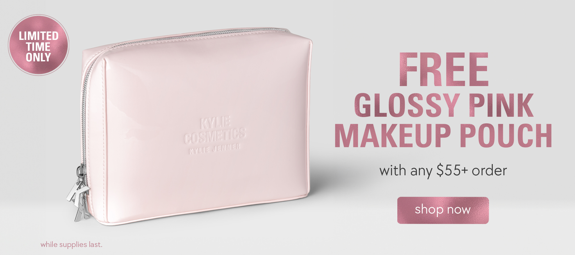 free glossy pink makeup pouch