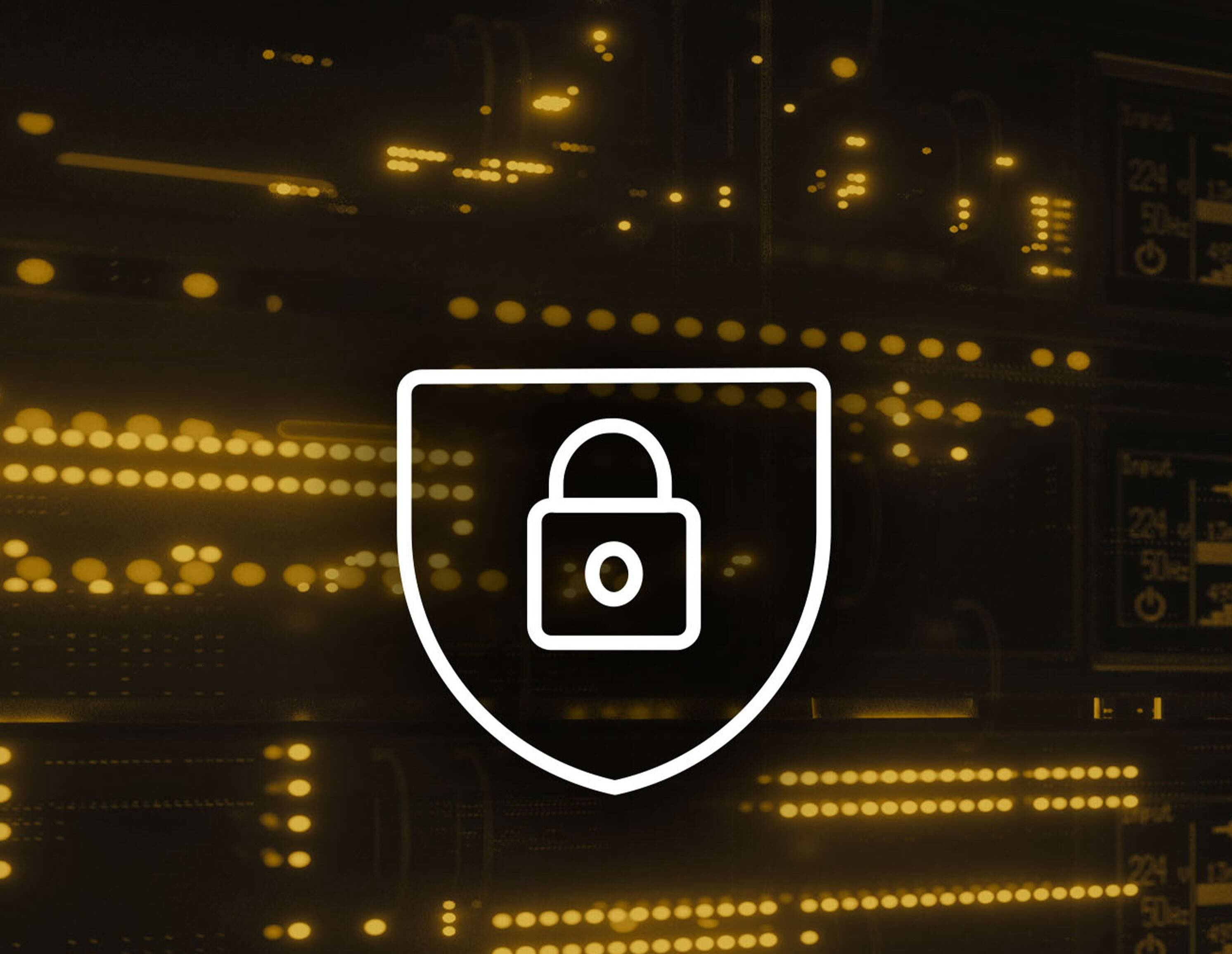 Image of a lock icon over a blurred server room background. Text reads: ArmorCache power loss protection technology (22TB only)