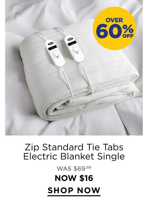 Zip Standard Tie Tabs Electric Blanket