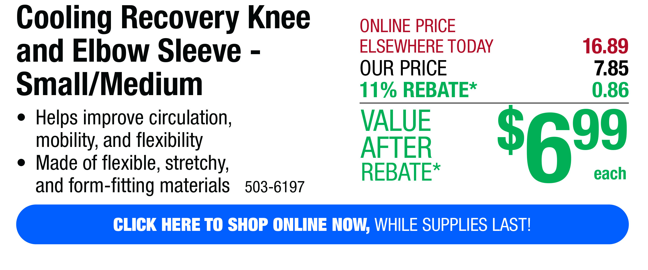 Cooling Recovery Knee and Elbow Sleeve - Small/Medium - Free Shipping To Store!