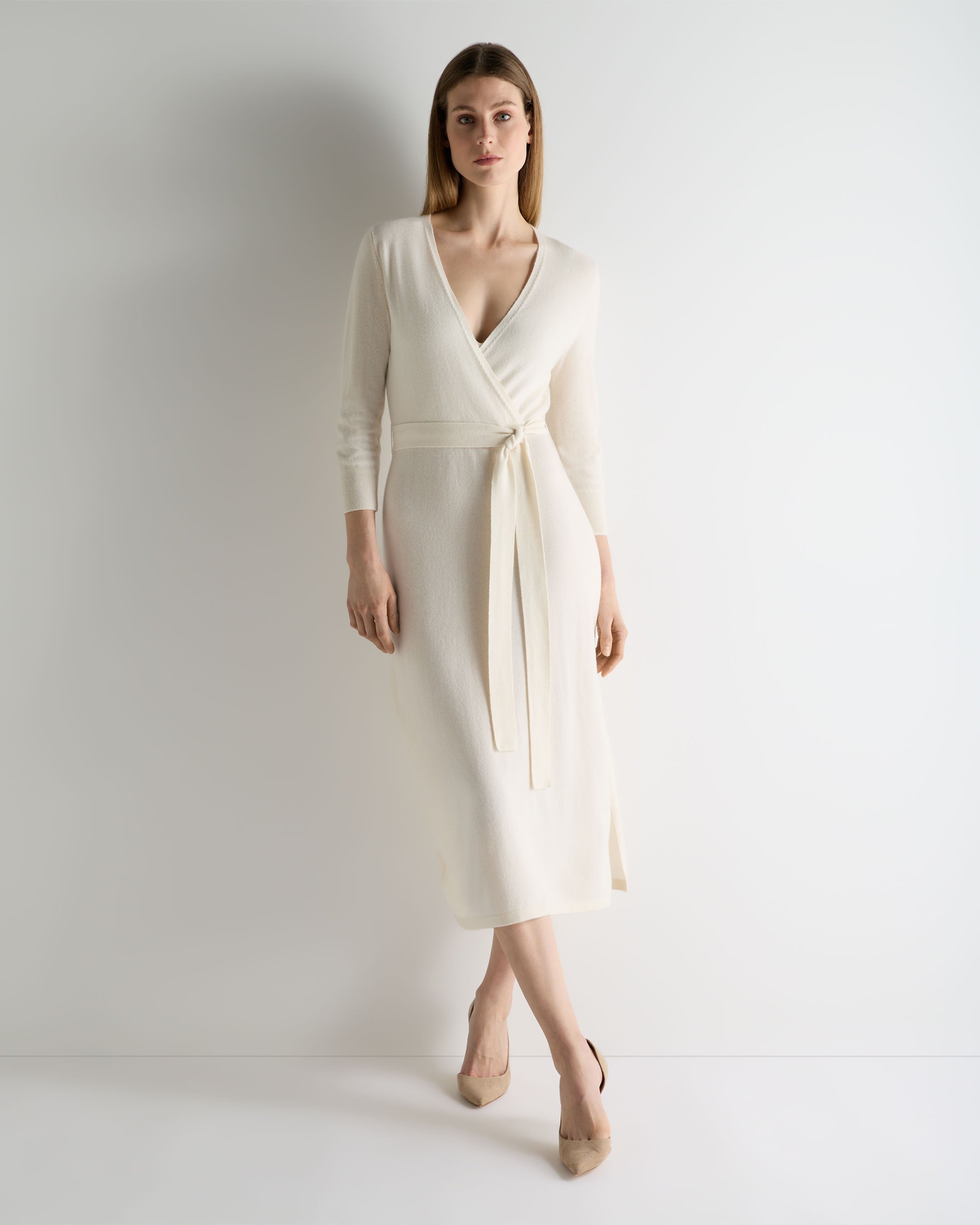 Image of Women's Willa Wrap Cashmere Dress New Ivory White