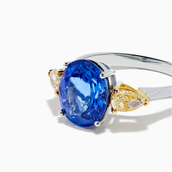 18K Two Tone Gold Tanzanite and Yellow Diamond Three Stone Ring
