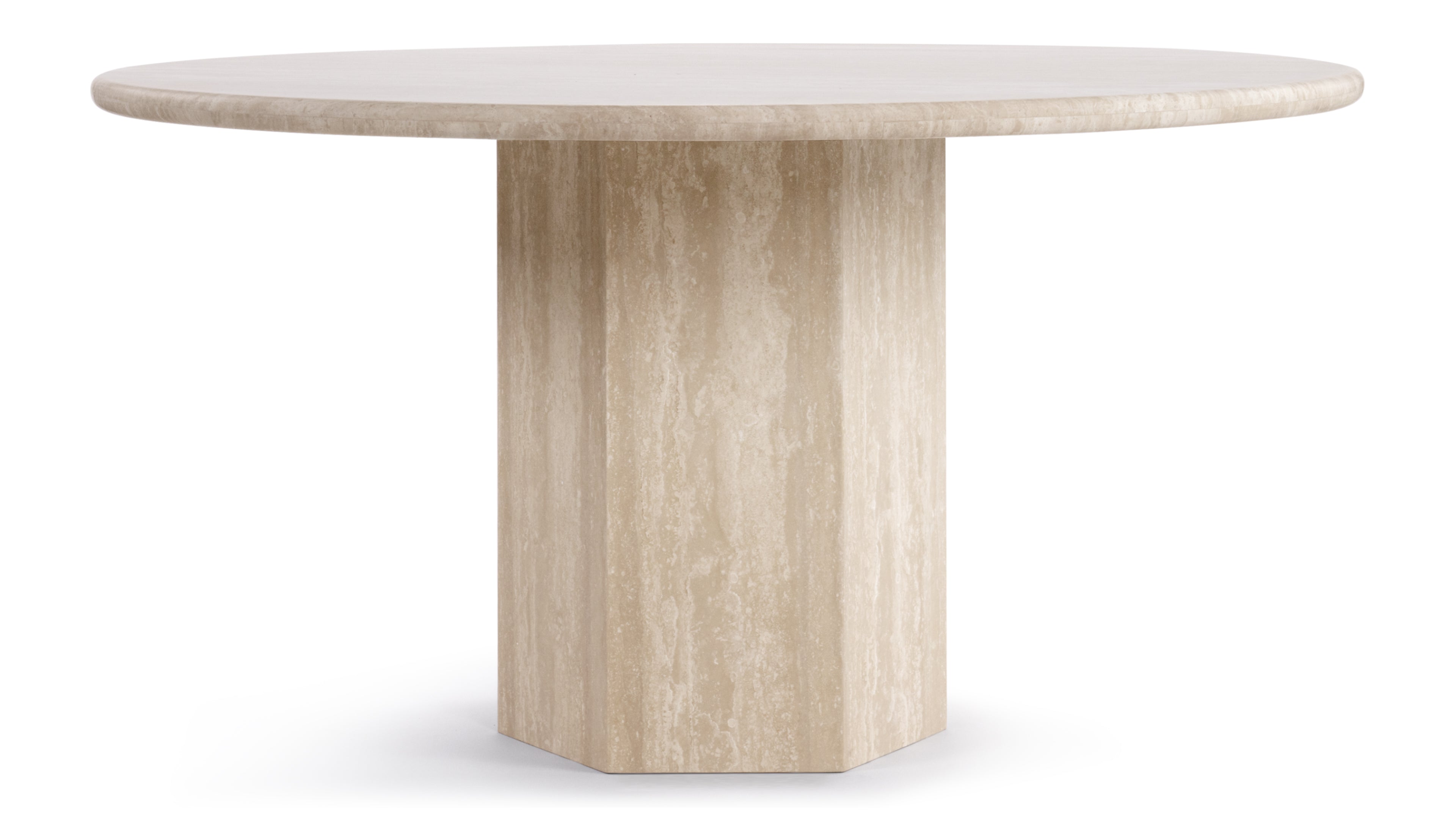 Image of Saga - Saga Round Pedestal Dining Table, Travertine, 55in