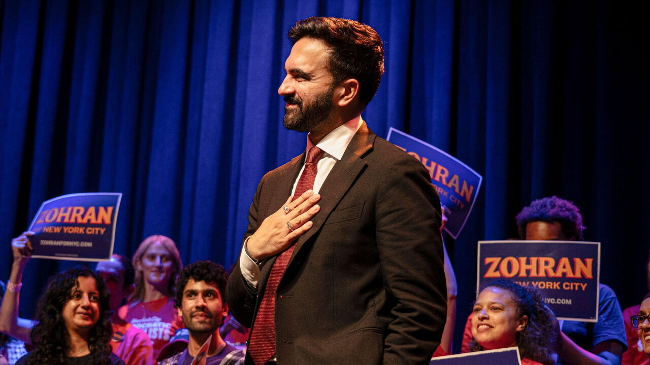 On the first day of early voting for NYC mayor, mayoral candidate Zohran Mamdani hold a rally with thousands of excited voters attending at Terminal 5 in Manhattan,