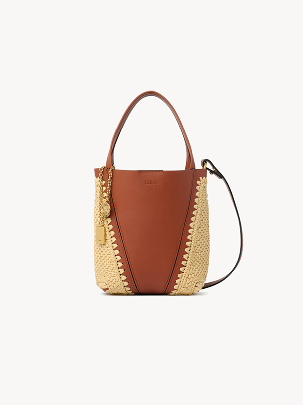 Small Chloé Spin tote bag in raffia-effect & leather