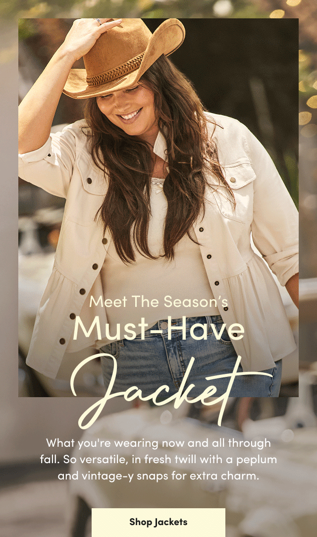	Meet The Season's Must-Have Jacket | What you're wearing now and all through fall. | So versatile, in fresh twill with a peplum and vintage-y snaps for extra charm. | Shop Jackets >