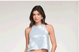 Sequin Floral Appliqué Crop Top